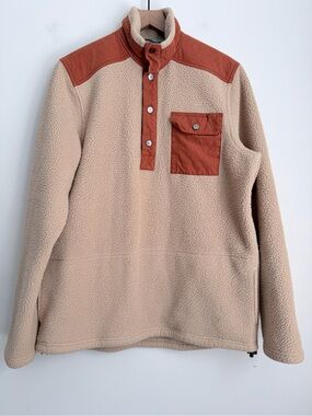 Jetty Sherpa quarter snap Jacket Men's Fleece Pullover Beige & Brown Size Large